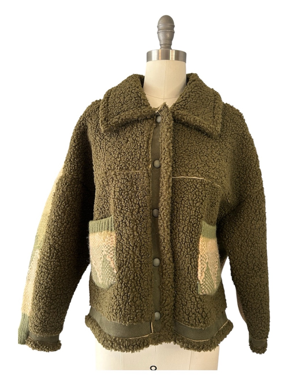 Blank NYC Olive Teddy Sherpa Jacket with Knit Patch Pockets